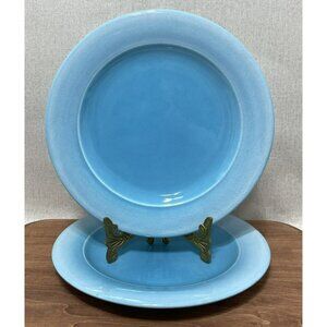 TIFFANI Salad Plates 2 TURQUOISE Blue Drip Glaze Made in Italy 8 Inch